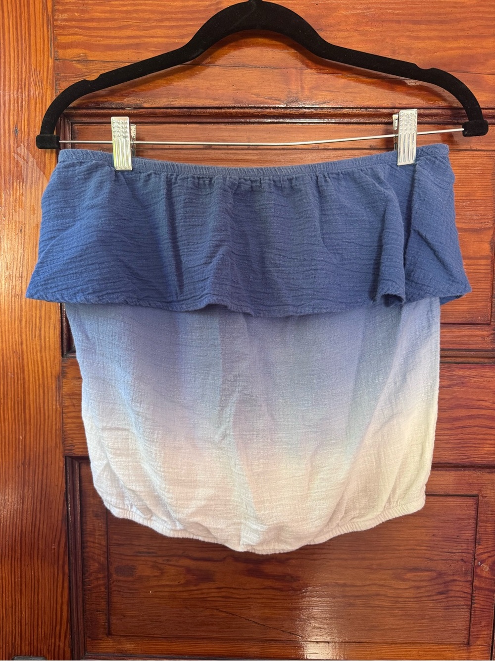 Socialite Blue Ombre Cotton Gauze Ruffle Tube Top | XS